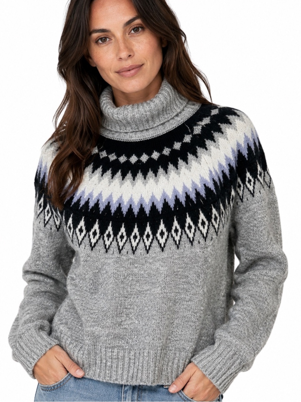 Aspen Fair Isle wool blend knit turtleneck sweater size Medium